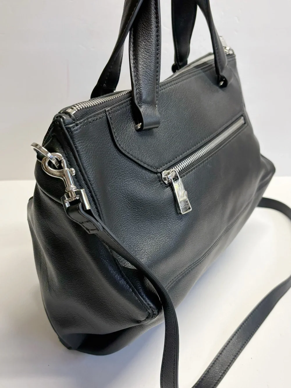 Rabeanco Black Leather Diamond Geometric Design Crossbody Bag Satchel